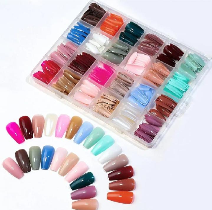 576 Pcs Luxury Colorful Artificial Nails Box Set - Full Cover False Nails with Free Glue
