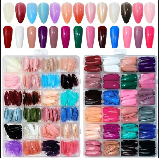 576 Pcs Luxury Colorful Artificial Nails Box Set - Full Cover False Nails with Free Glue