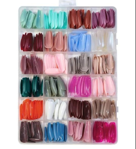 576 Pcs Luxury Colorful Artificial Nails Box Set - Full Cover False Nails with Free Glue