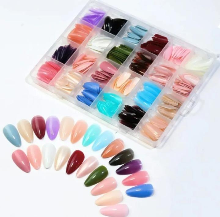 576 Pcs Luxury Colorful Artificial Nails Box Set - Full Cover False Nails with Free Glue