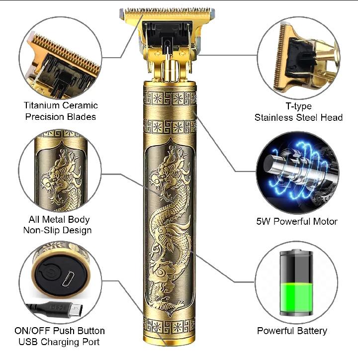 Vintage T9 Professional Rechargeable Hair & Beard Trimmer - Zero Gapped Outliner for Men