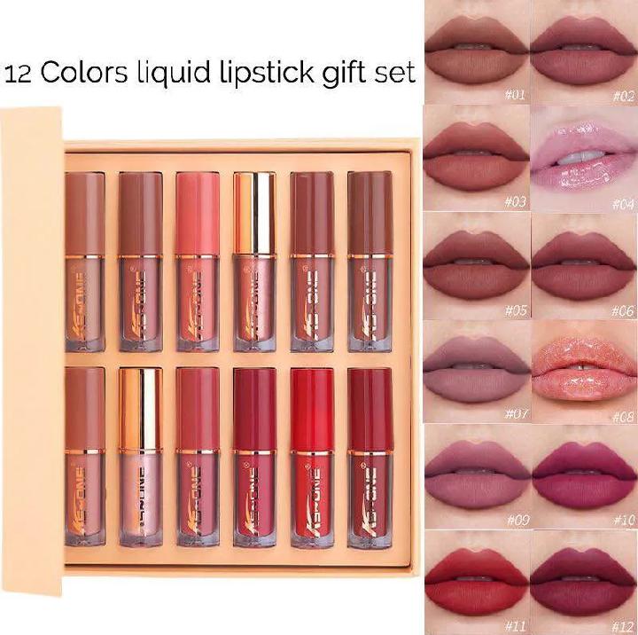 KS-ONE 12 Pcs Velvet Matte Liquid Lipstick Set - Long Lasting Waterproof Lip Gloss Kit