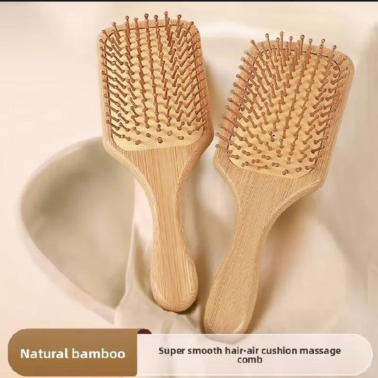 Natural Bamboo Hair Brush with Wooden Bristles - Anti-Static Paddle Brush for Frizz Control