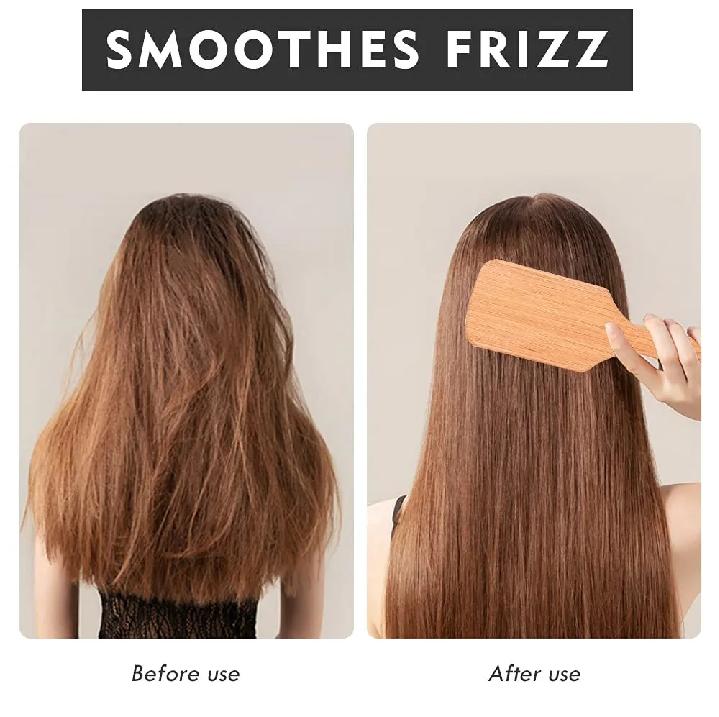 Natural Bamboo Hair Brush with Wooden Bristles - Anti-Static Paddle Brush for Frizz Control