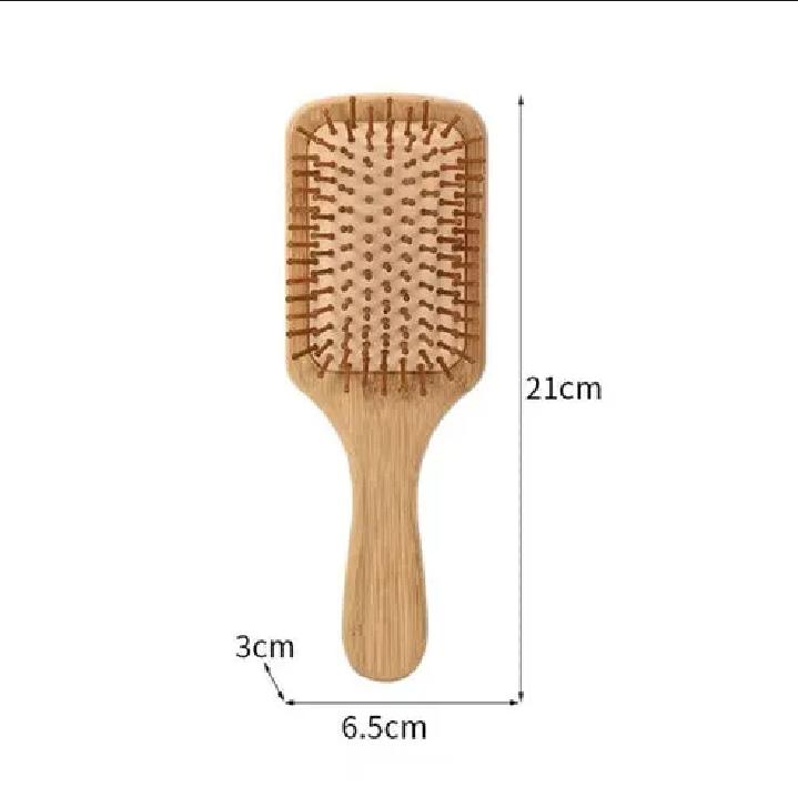 Natural Bamboo Hair Brush with Wooden Bristles - Anti-Static Paddle Brush for Frizz Control