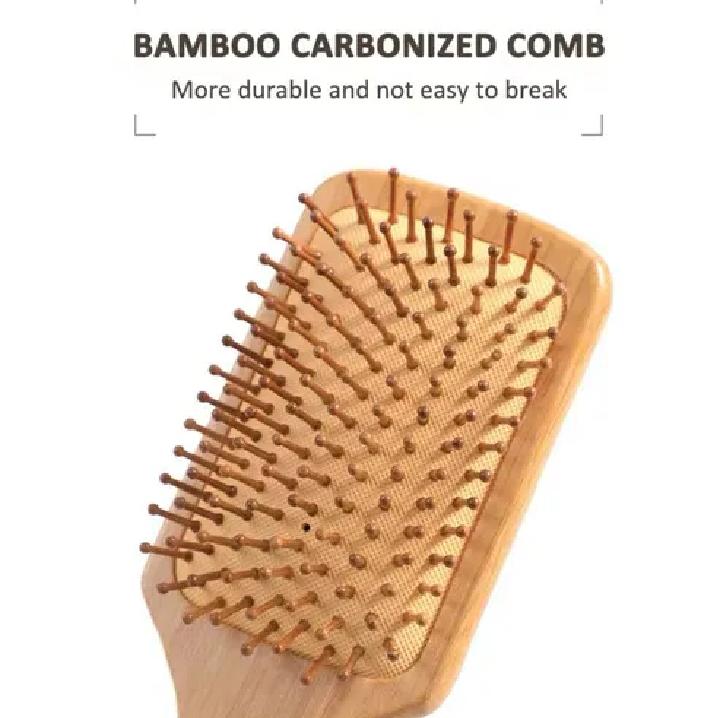Natural Bamboo Hair Brush with Wooden Bristles - Anti-Static Paddle Brush for Frizz Control