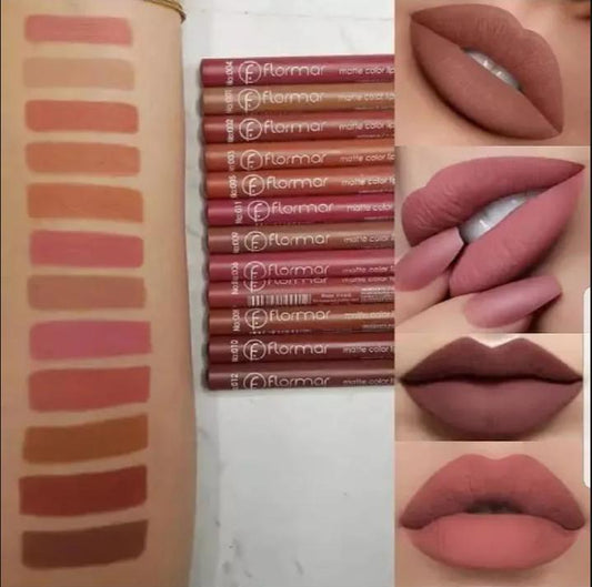 Flormar Waterproof Lip Liner Pencils (Set of 12) with Built-in Sharpeners