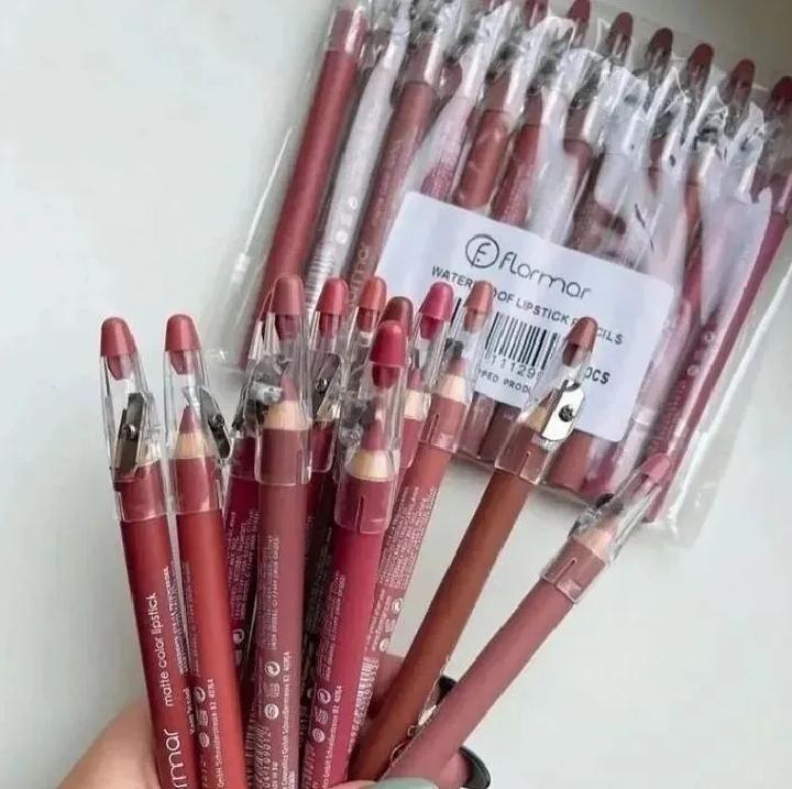 Flormar Waterproof Lip Liner Pencils (Set of 12) with Built-in Sharpeners