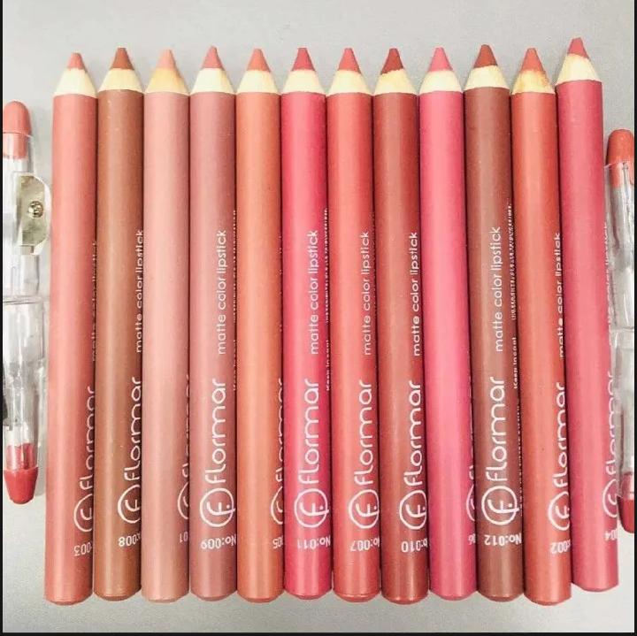 Flormar Waterproof Lip Liner Pencils (Set of 12) with Built-in Sharpeners