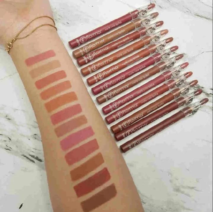 Flormar Waterproof Lip Liner Pencils (Set of 12) with Built-in Sharpeners